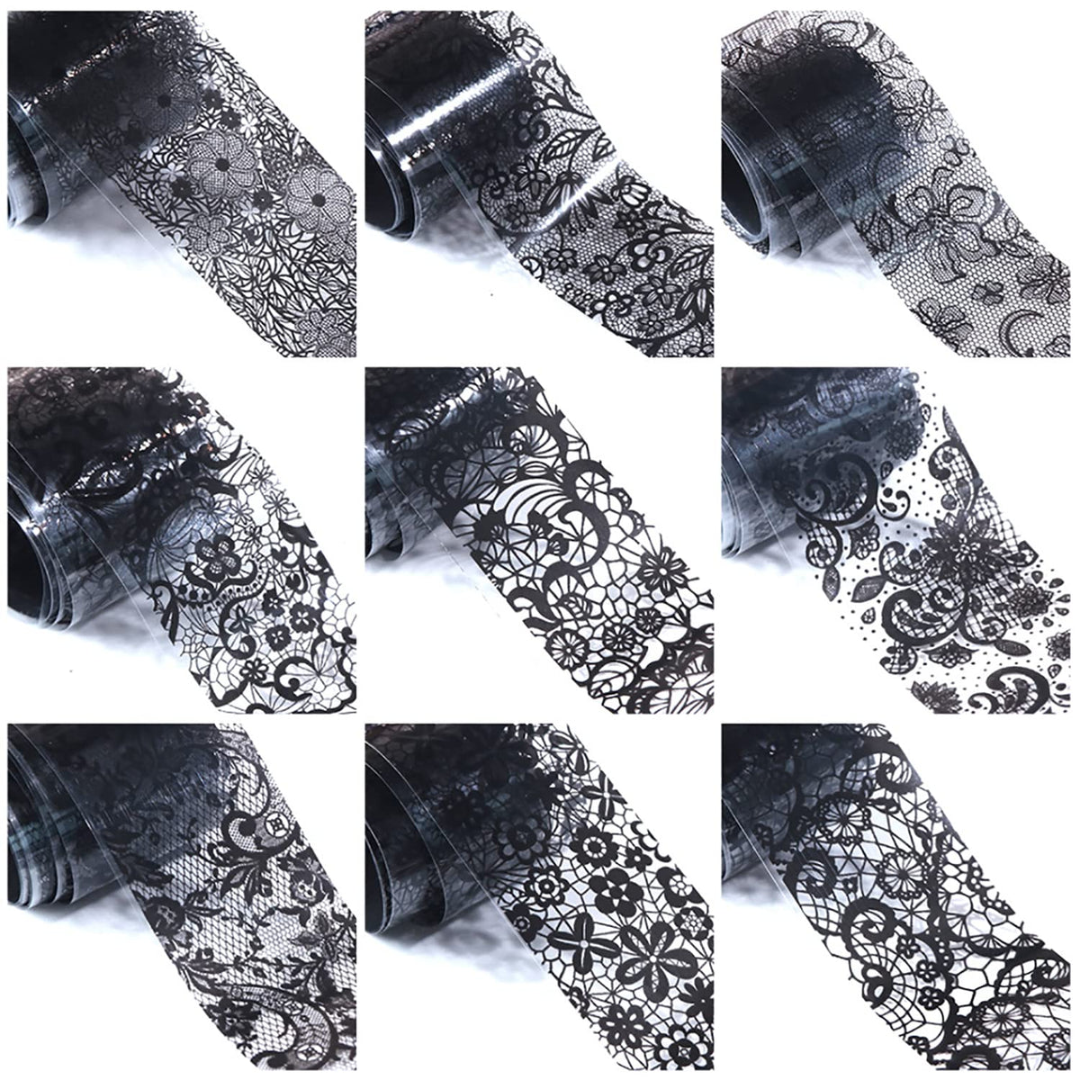 Nail Foil Transfer, DANNEASY 30 Roll Black White Laser Lace Retro Foils Nail Stickers Holographic Nail Art Foil Transfer Starry Sky Nails Art Design Stickers Decals for Women Kids