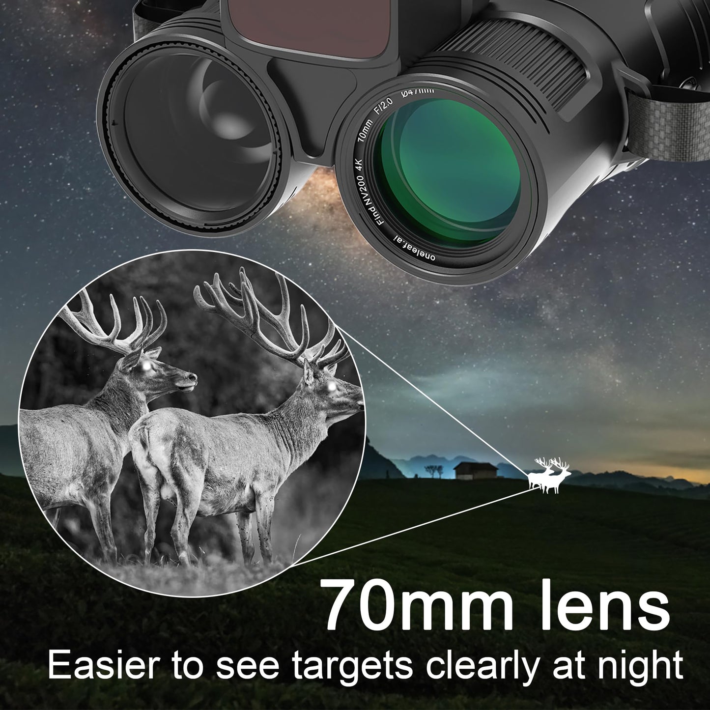 oneleaf.ai Find NV200 70mm LRF 4K Digital Day/Night Vision Binoculars with Rangefinder