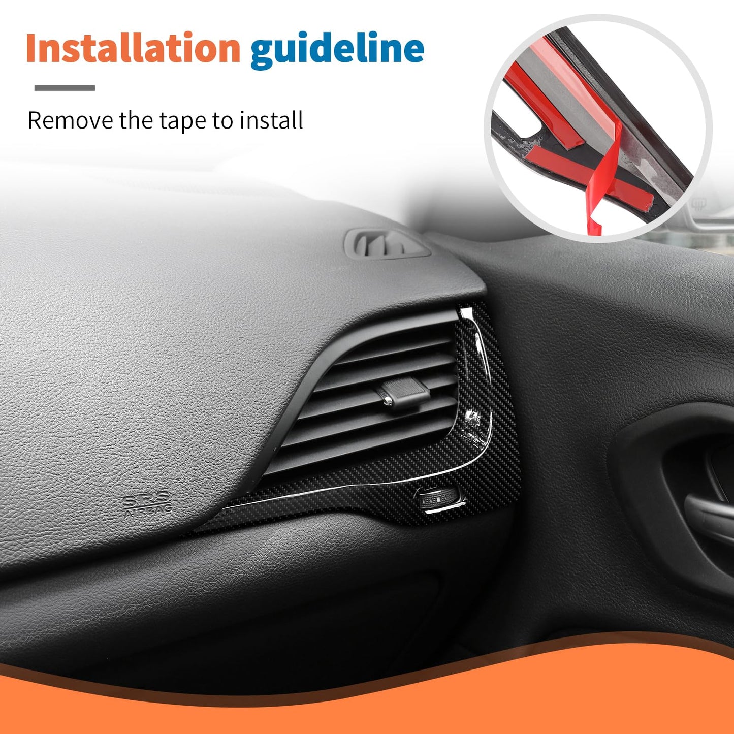 JeCar 9pcs Set Black Carbon Fiber Interior Trim Kit for 2014-2018 Jeep Cherokee Interior Accessories