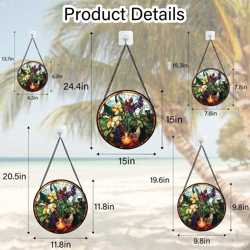 QZQCBLC Stained Glass Window Hanging Berry Plant Purple Yellow Flowers in Vase Large 11.8" - Suncatcher Door Garden Sun Catcher Home Decor Birthday Christmas for Mom Men Woman Nana