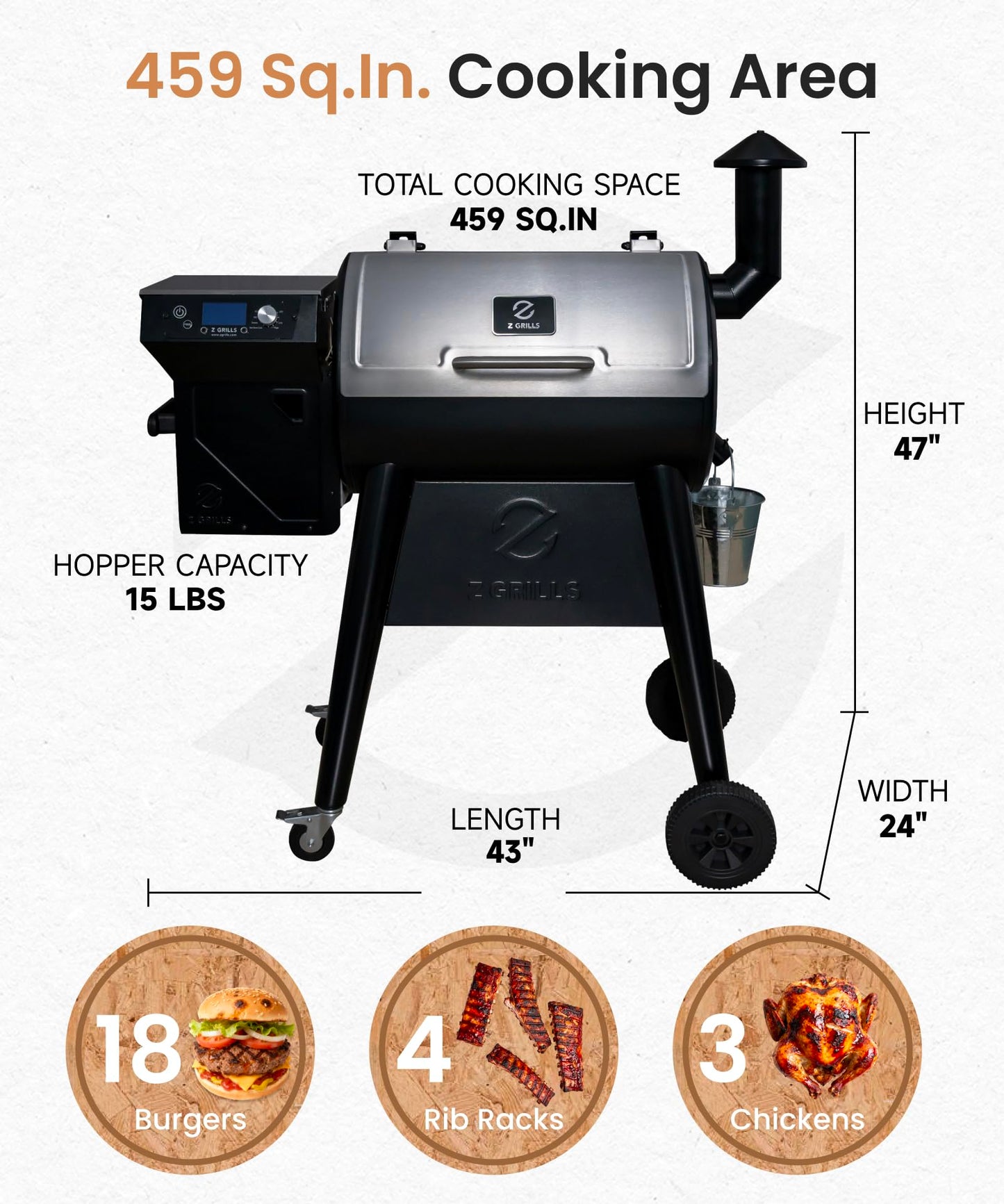 Z GRILLS Wood Pellet Grill Smoker with PID 3.0 Controller, 459 SQ.IN, 450°F Max Temperature, 8 in-1 BBQ Grill, LCD Screen, Meat Probes, Rain Cover, Backyard Camping Bake and Roast, 450E