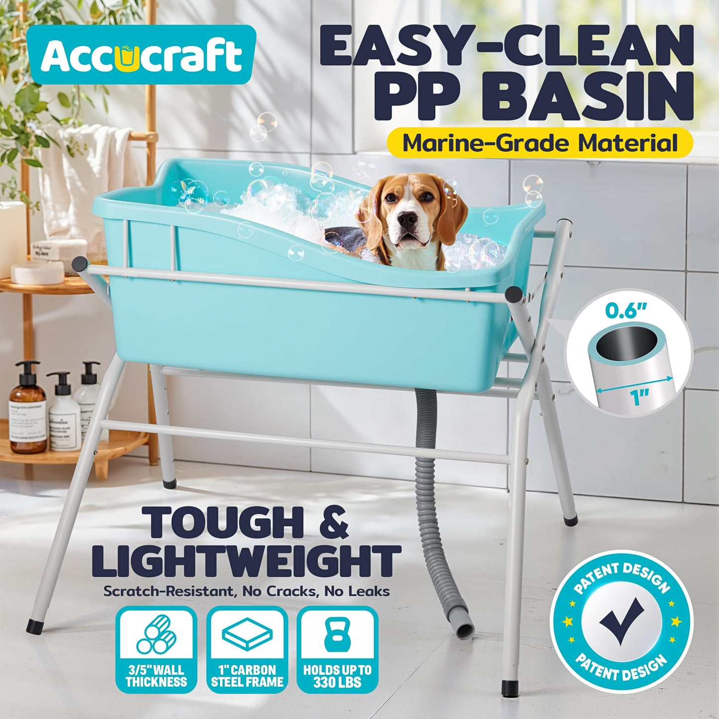 Dog Bath Tub, Portable Dog Washing Bathing Station, 3 Levels Elevated Foldable Dog Bath for Shower and Grooming, Collapsible Shower Bathtub Pet Tub for Small Dogs (Iron Frame)
