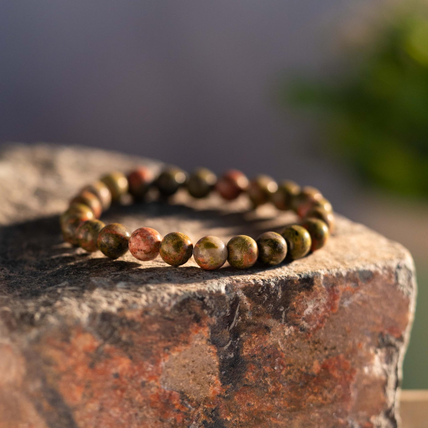 RIYAURA UNAKITE Healing Bracelet – 8mm Natural Gemstone Beads, Stretch Elastic Bracelet for Women & Men
