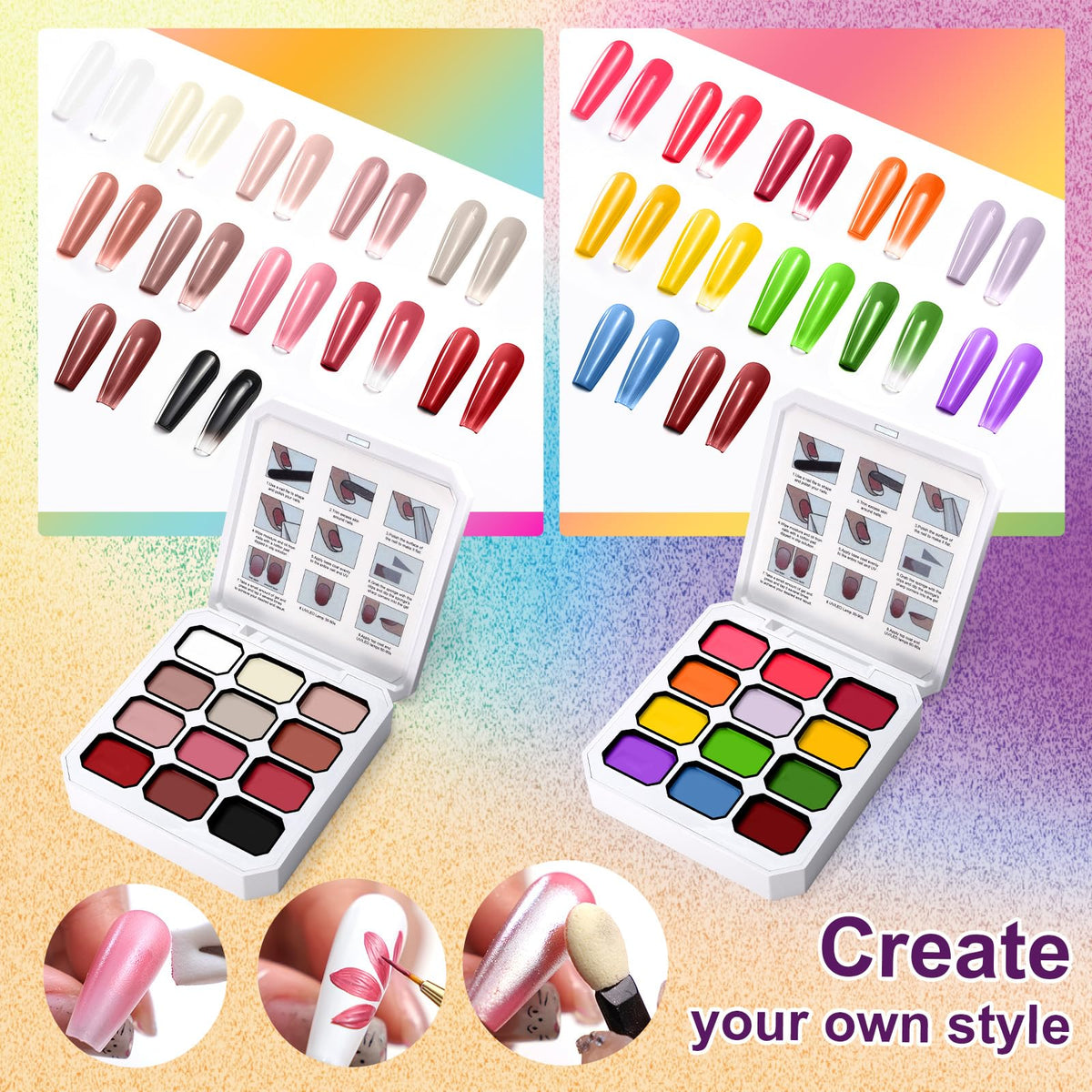 U-Shinein 24 Colors Gradient Nail Gel Palette Set, Hema ＆ TPO Free Bright Nude Black White Pink Green Ombre Gel Nail for Pigment Painting Pat Nails Gel Kit, Perfect with Salon Pro DIY Home Nail Art
