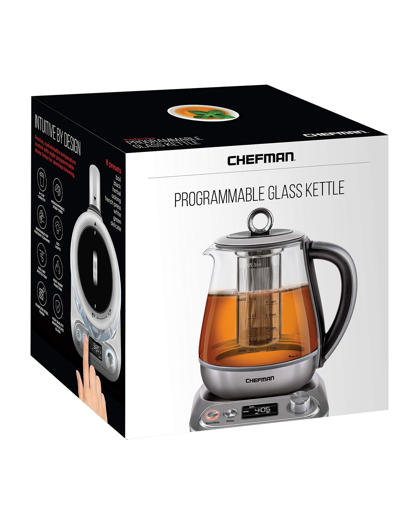 Chefman Digital Electric Glass Kettle, No.1 Kettle Manufacturer, Removable Tea Infuser Included, 8 Presets & Programmable Temperature Control, Auto Shutoff, Water Filter, 6+ Cup Capacity, 1.5 Liter