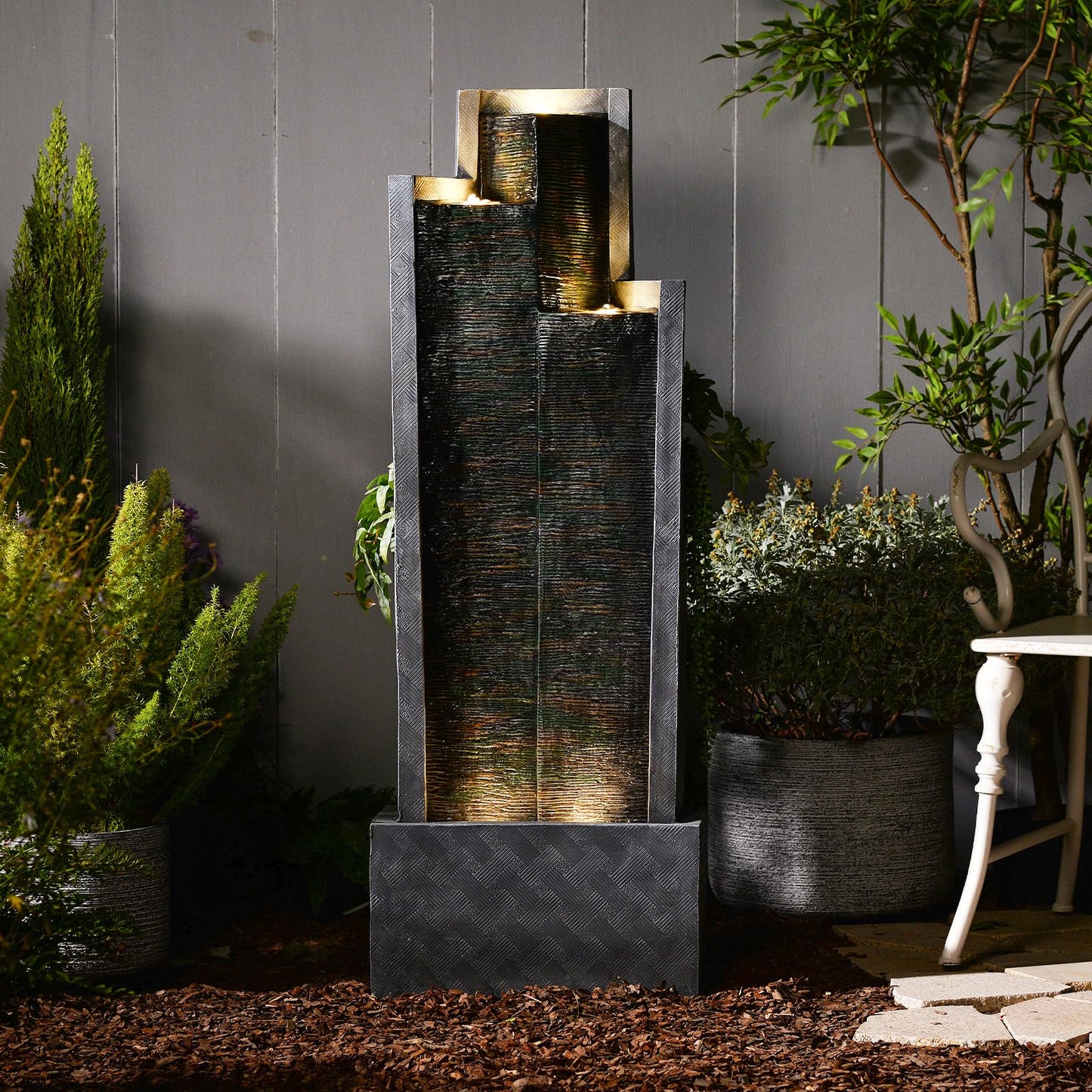 49.6" H Garden Fountains Outdoor Modern Cascading Indoor Water Fountain Tall Floor - Standing Fountain with Lights for Garden, Patio, Yard, Deck and Home Art Decor