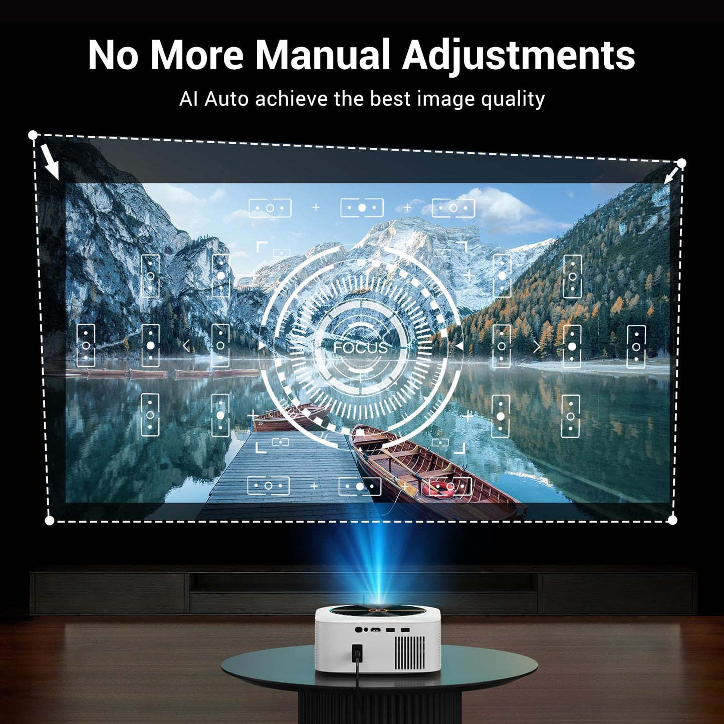 HAPPRUN 1500 ANSI Lumens Outdoor Projector with Built-in Streaming Apps, 4K Decoding Resolution, Auto Focus, Dolby Audio, Smart Projector with WiFi 6 and Bluetooth 5.2, Indoor Home Theater