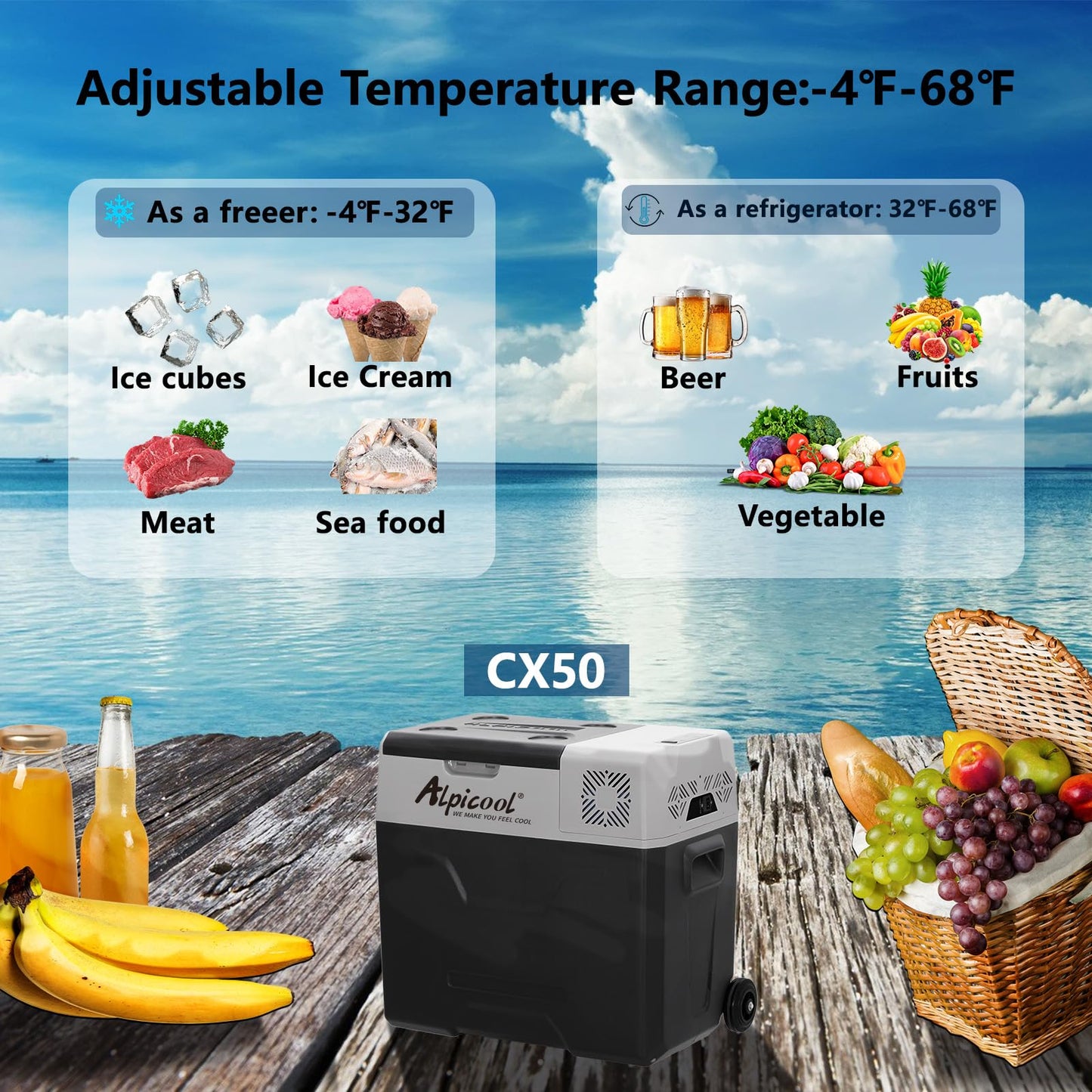 Alpicool ECX40 Portable Refrigerator 42 Quart(39.3 Liter) with Trolley Mini Fridge Freezer for Driving, Travel, Fishing, Outdoor -12/24V DC