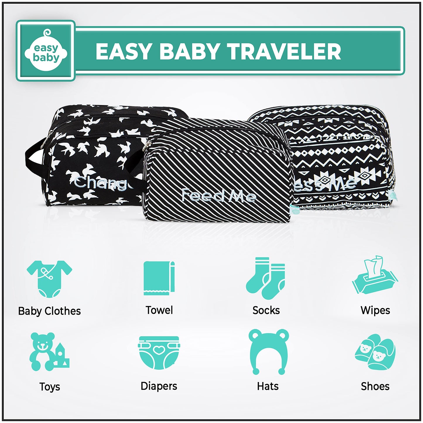 Easy Baby - Diaper, Bottle, and Supplies - Organizer Pouches and Changing Pad - Change, Feed, Dress, and Clean Me (8 Pack Brooklyn) | Organizing Packing Tote Cubes for Baby Items