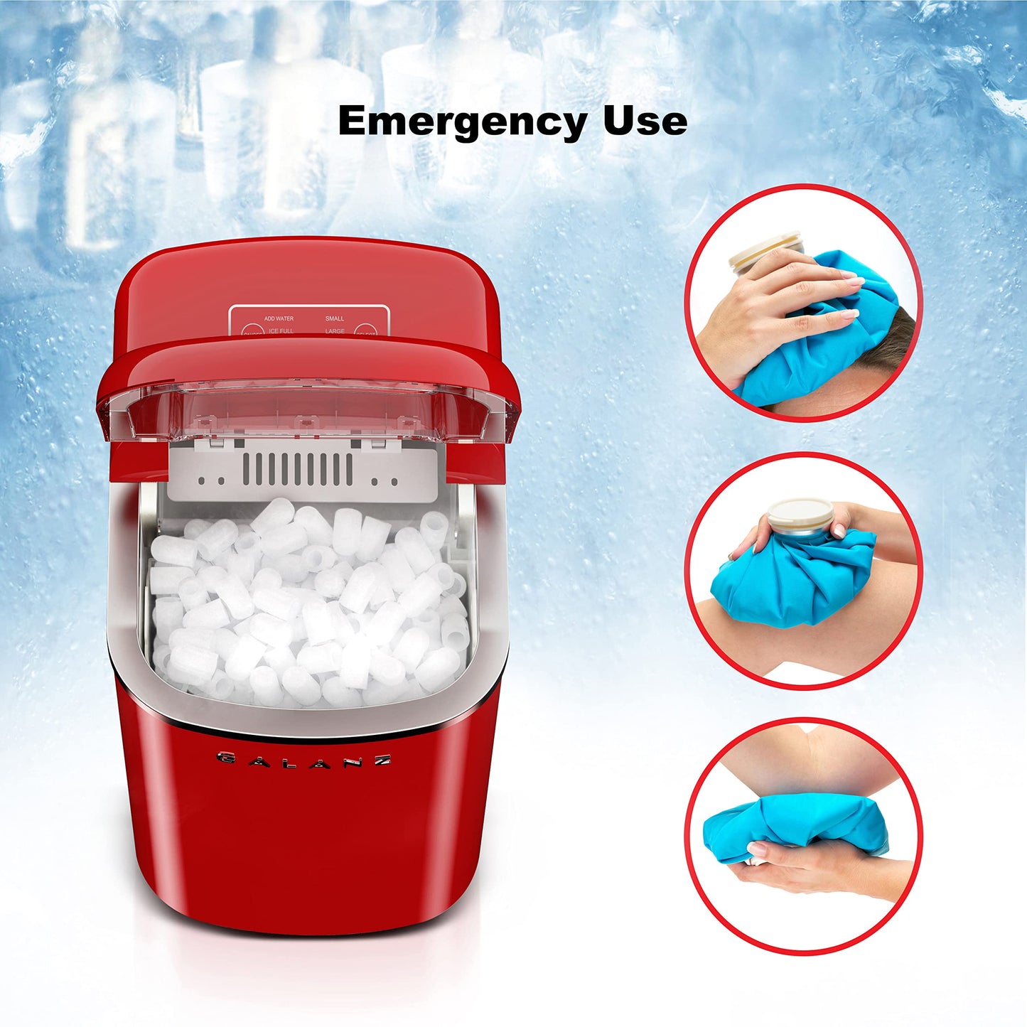 Galanz GLCI26SRA3A Portable Countertop Electric Ice Maker Machine 26 lbs in 24 Hours, 9 Bullet Shaped Cubes Ready in 9 Minutes, 2 Ice Sizes, Perfect for Parties & Home Bar, 2.1 L, Silver