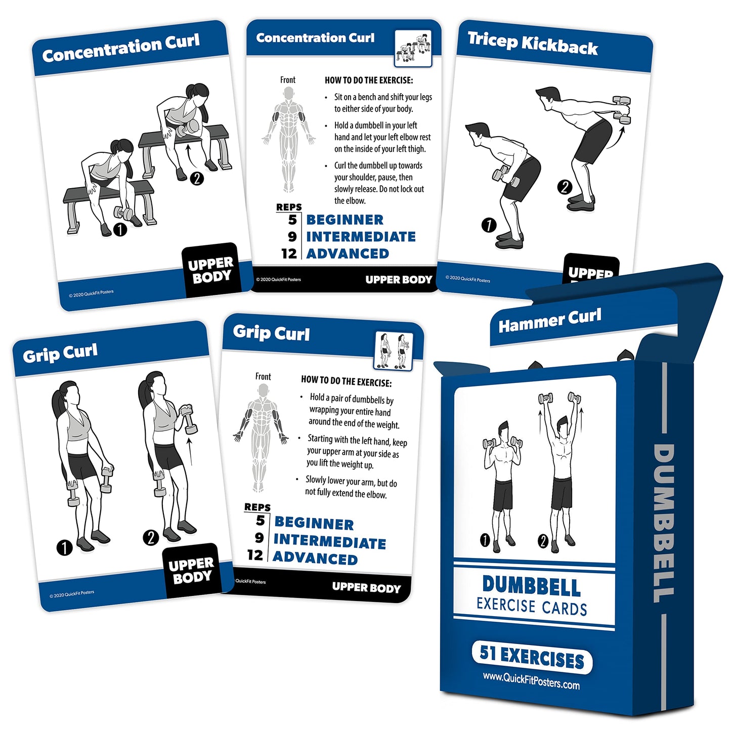 QUICKFIT Dumbbell Exercise Cards - Fitness Playing Cards with Over 50 Dumbbell Workouts - 2.5" x 3.5"" (Standard Playing Card Size)"