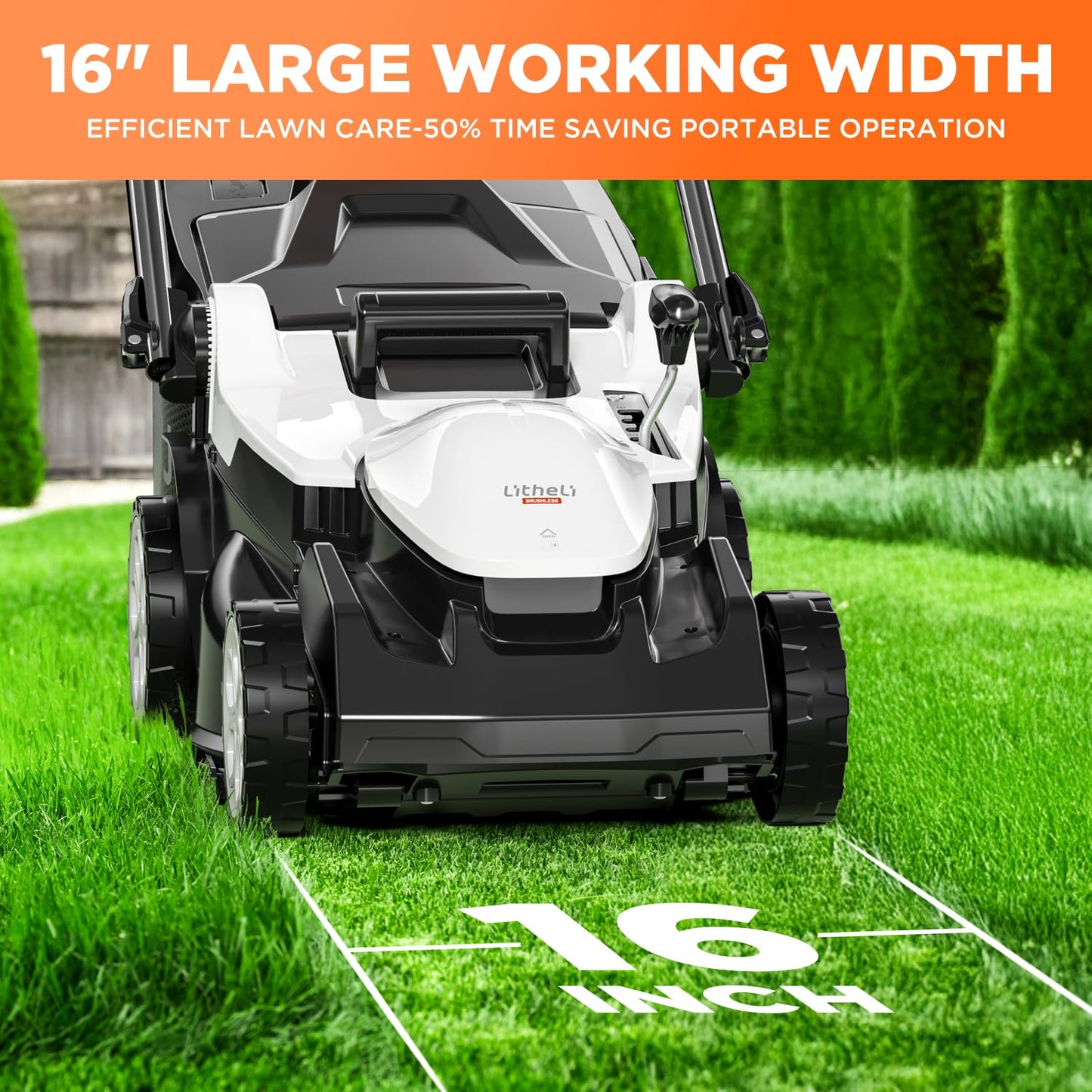 Litheli 40V (2 x 20V) 16" Electric Lawn Mower Cordless, Brushless Lawnmower with 6-Height Adjust, Portable & Lightweight Push Battery Powered Lawn Mower (2 * 4.0AH Batteries Included)