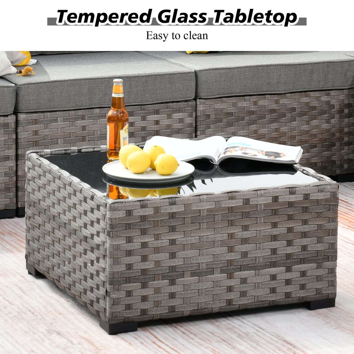 HOOOWOOO Outdoor Patio Sectional Furniture Sofa Set with Fire Pit Table,10 Piece Modern Wicker Couch with Swivel Chairs,Modular Conversation Seating Set with Widened Armrest for Garden(Dark Grey)