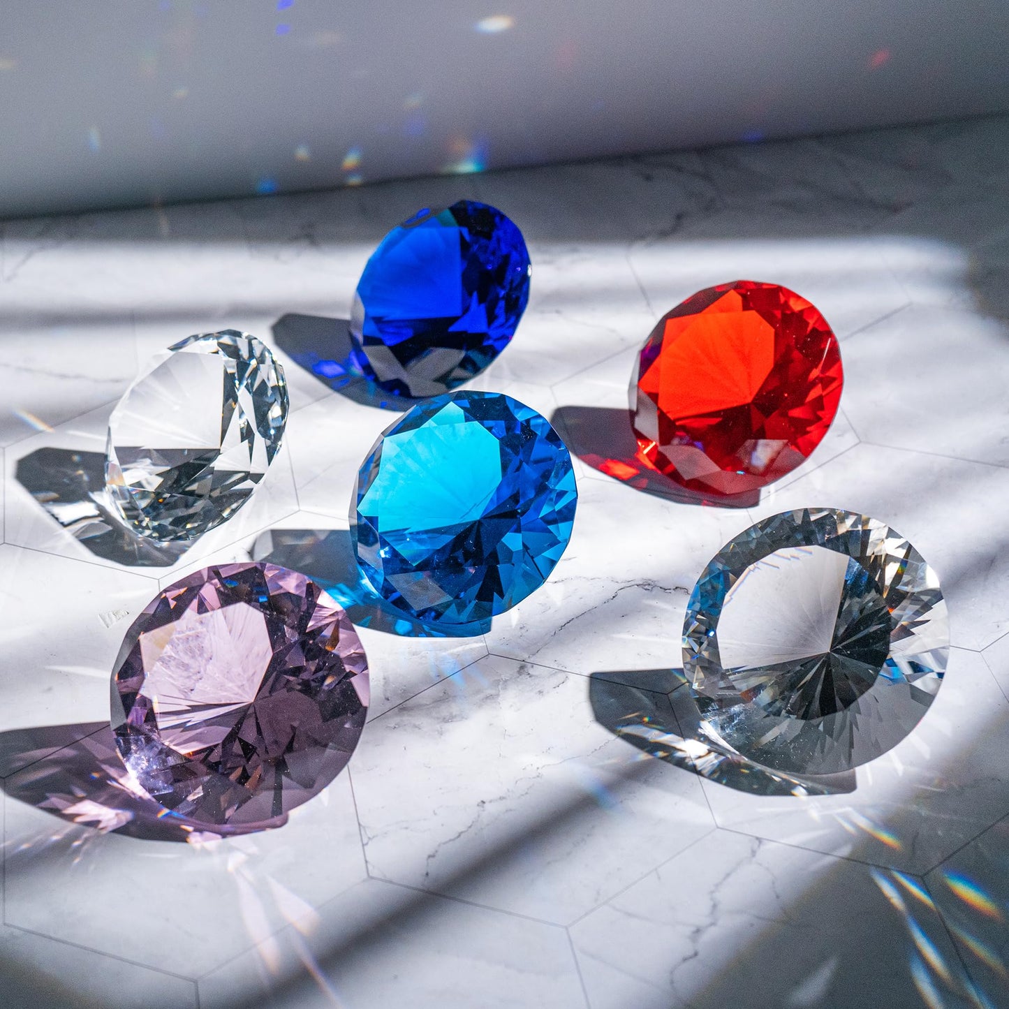 QIANCHANG Pink Crystal Diamond Paperweight 80mm Large Faceted Glass Diamonds Prisms Jewels Gemstones for Home Wedding Table Decoration