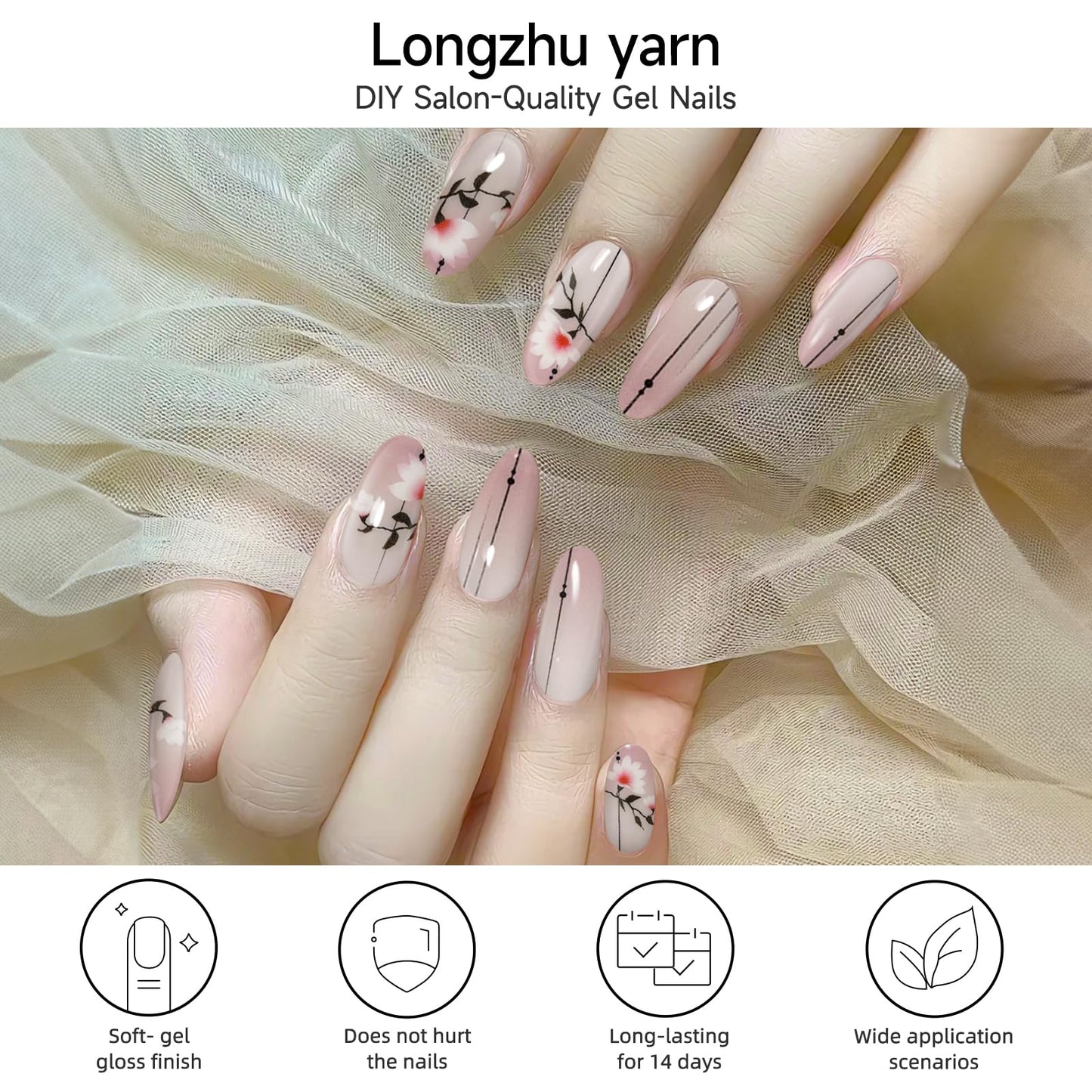 DUKASOU Semi Cured Gel Nail Strips, Longzhu Yarn | 28 pcs Gel Nail Strips Work with Any UV Lamp, Salon Quality UV Nails Stickers, Easy to Apply for Home Nails DIY