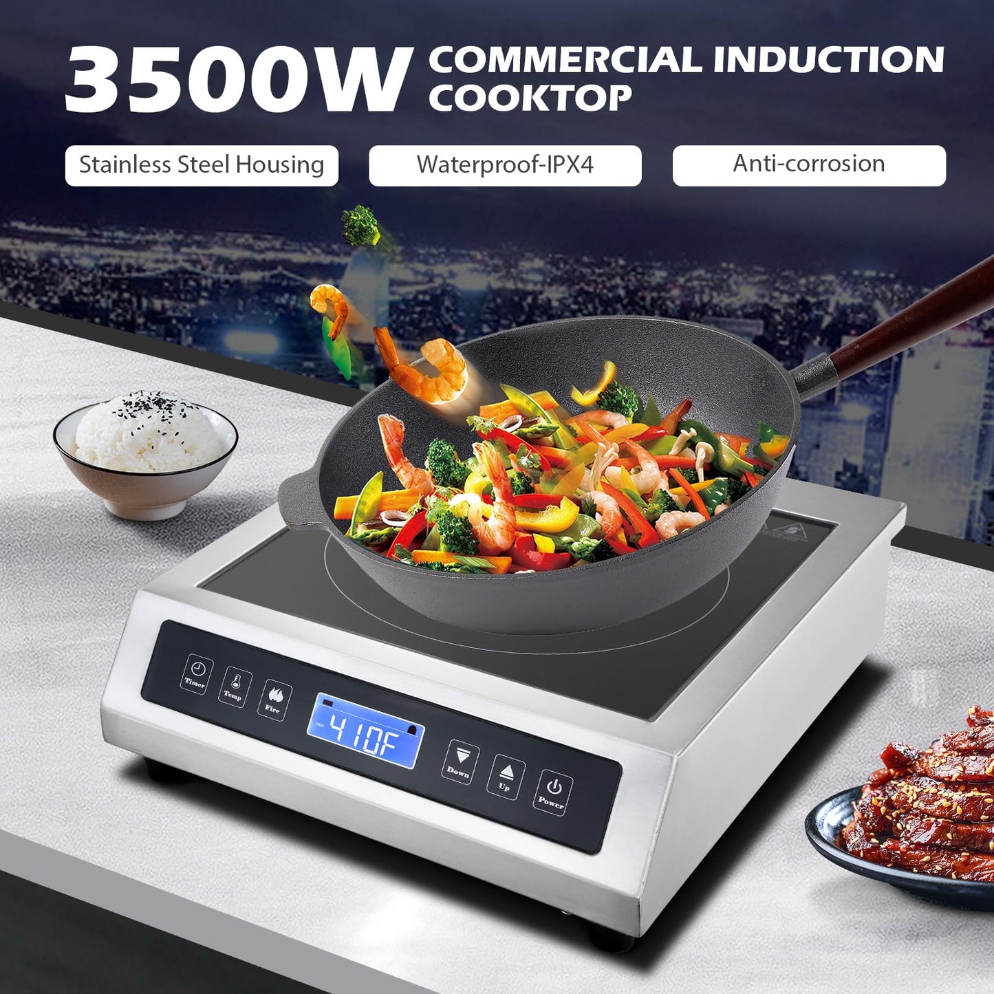 Commercial Induction Cooktop, Portable Electric Countertop Burner with Sensor Touch and LCD Screen(3500W/220V),Commercial Grade Induction cooker for Hotel Restaurant School