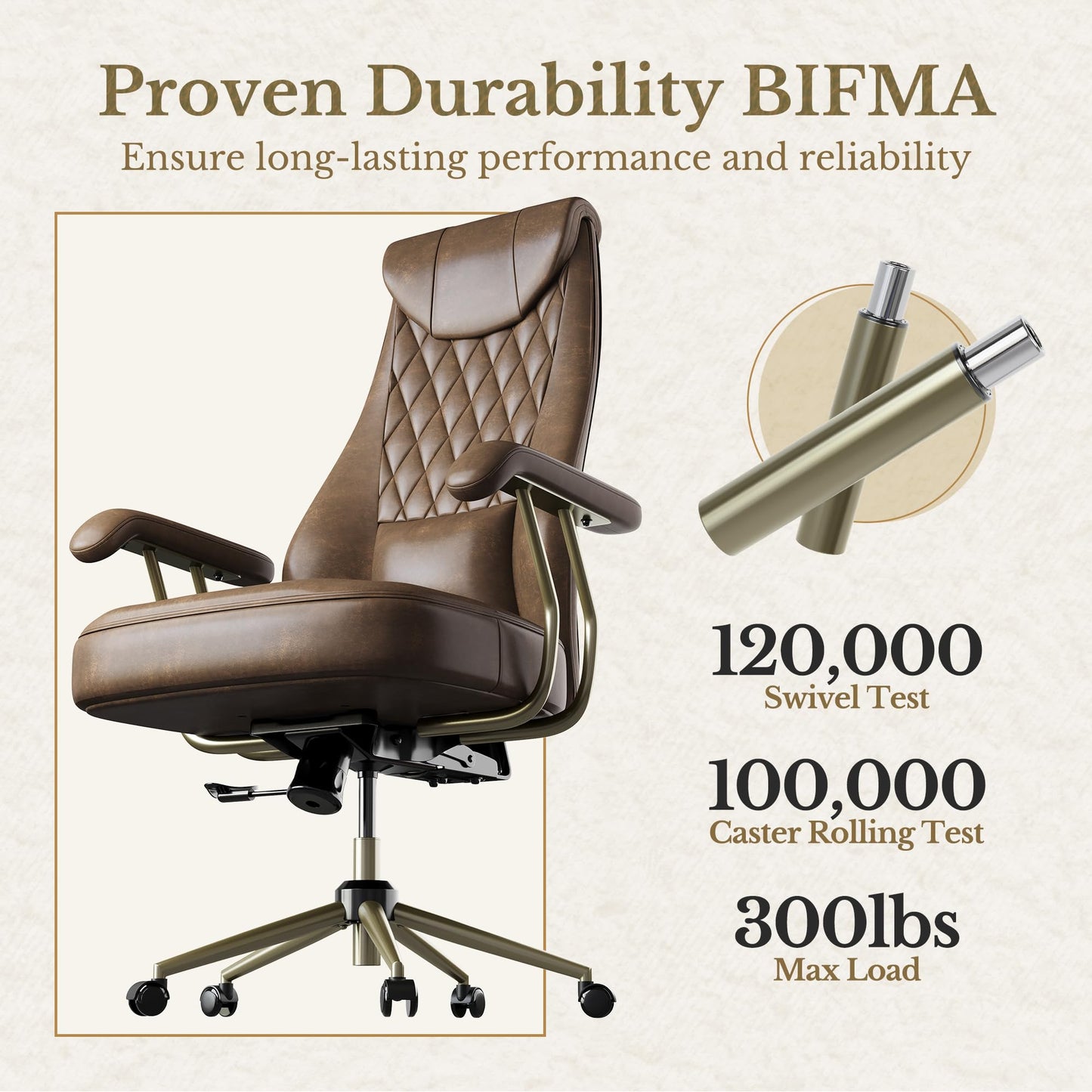 Perledesign High Back Executive Office Chair with Integrated Headrest & Lumbar Support - Ergonomic PU Leather Desk Chair, Adjustable Swivel Computer Chair with Recline Function for Home Office, Brown