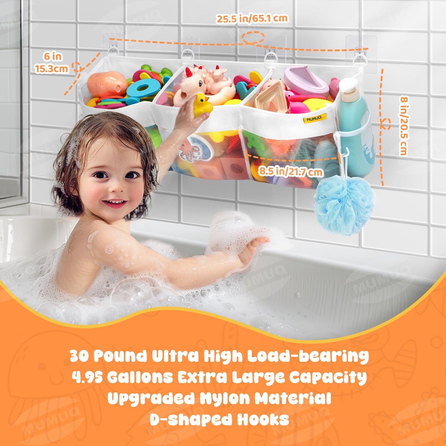 Bath Toy Organizer 3 Compartment Bath Toy Storage Bag Shower Caddy Quick Access Bathtub Toys Holder Baby Shower Games Tub Quick Dry Baby Bathroom Toys Storage Accessory White