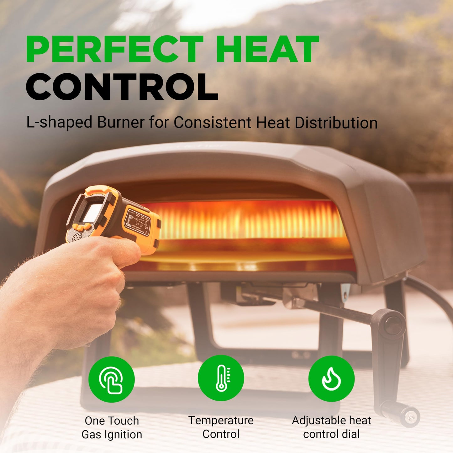 Nutrichef Outdoor Pizza Oven | Cook 12" Pizza in 60 Seconds | Manual 360° Rotating Pizza Stone | Adjustable Heat | Includes Pizza Peel, Pizza Cutter, Stone, Cover, & Hose | Long Handle