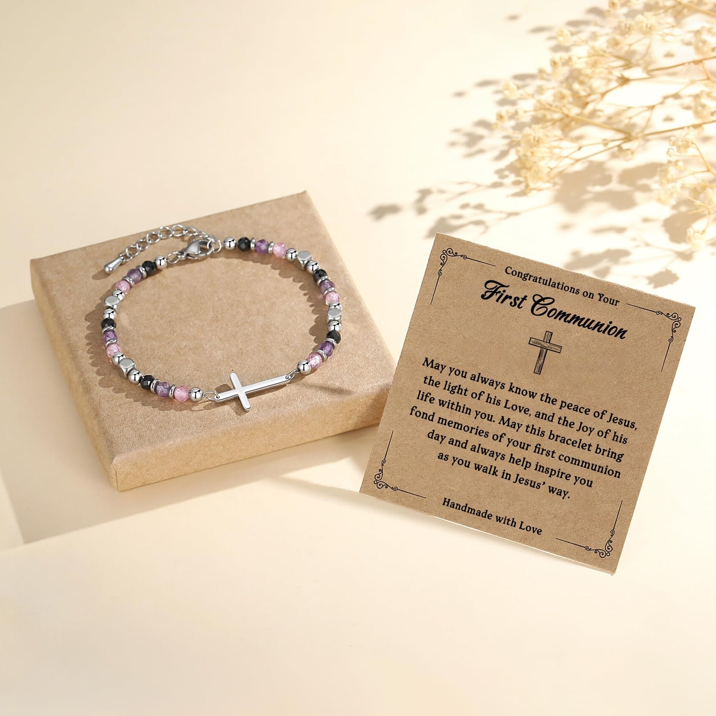 First Communion Gifts for Girls, First Holy Communion Gifts for Teen Girls, Religious Christian Cross Bracelets for Women, Easter Faith Bracelets Dainty Anxiety Relief Jewelry for Her