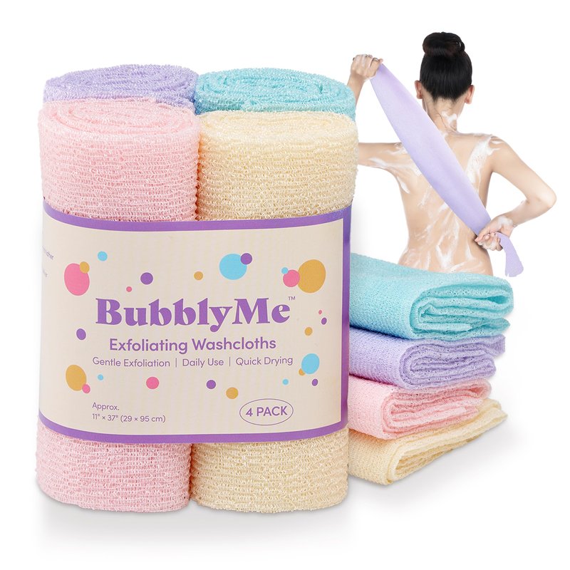 Korean Exfoliating Washcloths [4 Pack] – Daily Body Scrubber Towels for Shower, Back & Full-Body Use – Loofah Alternative, Quick-Drying Bath Cloths, Made in Korea