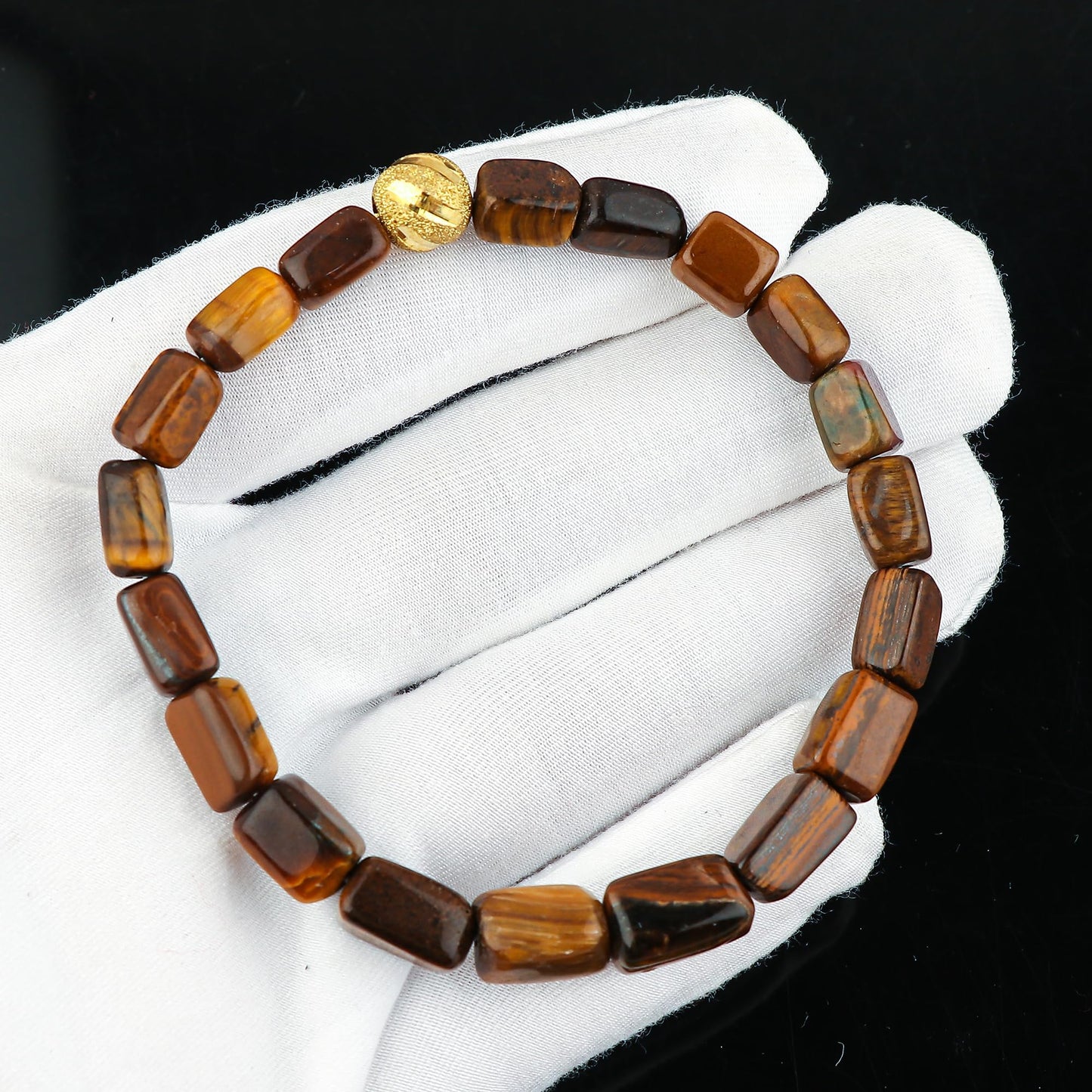 CRYSTALIS Tiger Eye Elastic Stretch Bracelet, Natural Beads, Chakra Healing Jewelry for Men & Women, Adjustable Bracelet, Everyday Wear, Gift Giving Bracelet, 7.25 to 7.50 inch