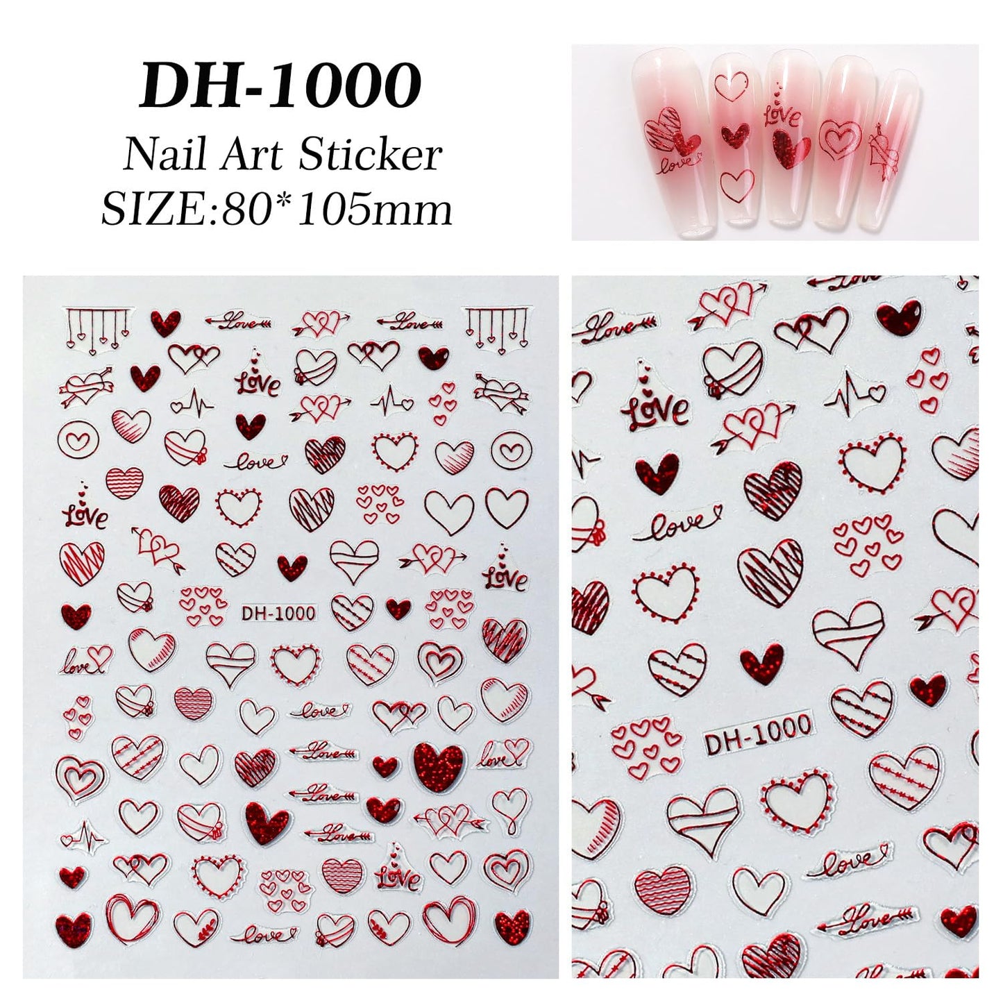 7 Sheets Heart Nail Stickers for Nail Art Valentine’s Day Nail Decals 5D Self-Adhesive Coloful Metal Heart Nail Design Valentines Day Nails Supplies for Women Girls DIY Nail Art Decor