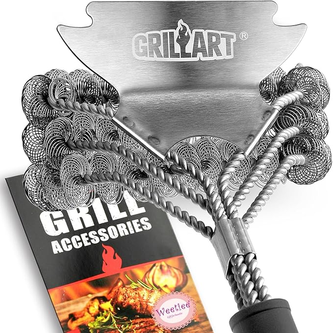 Grill Brush and Scraper Bristle Free â Safe BBQ Brush for Grill â 18'' Stainless Grill Grate Cleaner - Safe Grill Accessories for Porcelain/Weber Gas/Charcoal Grill â Gifts for Grill Wizard