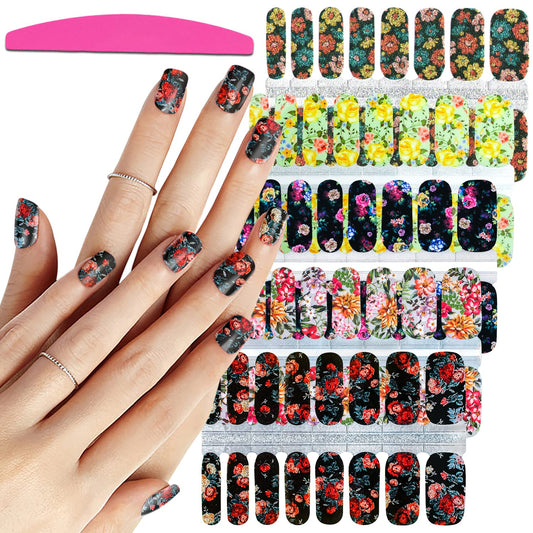 SILPECWEE 5 Sheets Flower Nail Wraps Stick on Nail Polish Strips Gel Nail Strips Self Adhesive Nail Polish Stickers Fingernail Manicure Sticker Nails for Women with 1pc File