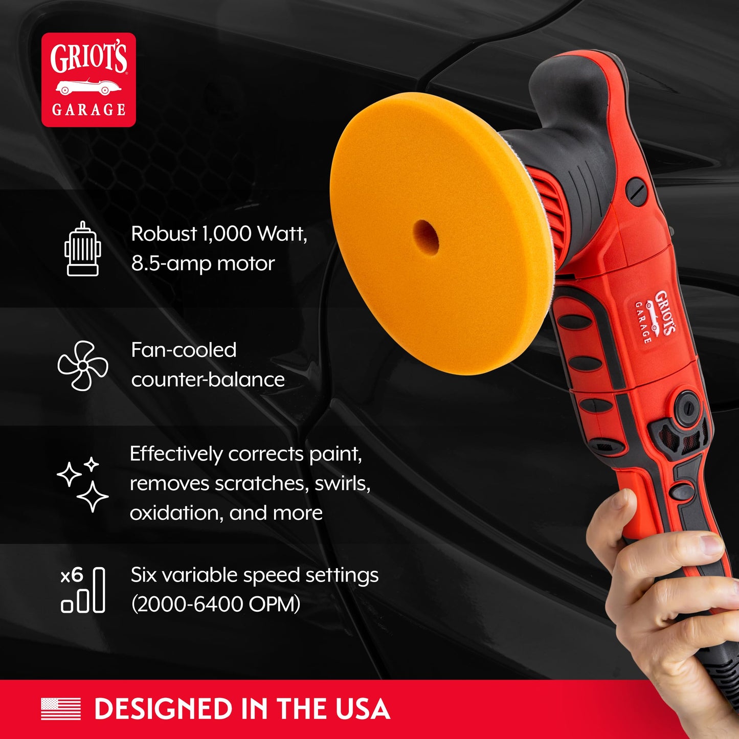 Griot's Garage G9 Random Orbital with Ceramic All-in-One Car Wax, 8oz and 6.5" Orange Buffing Pad, Paint Correction, Auto Detailing Supplies and Accessories