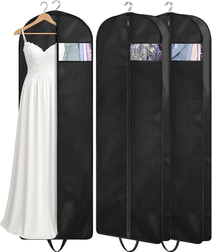 KIMBORA 65" Dress Garment Bags for Hanging Clothes Travel, Gusseted Garment Bags for Closet Storage with Handles for Long Gowns, Coatsï¼3 Packsï¼