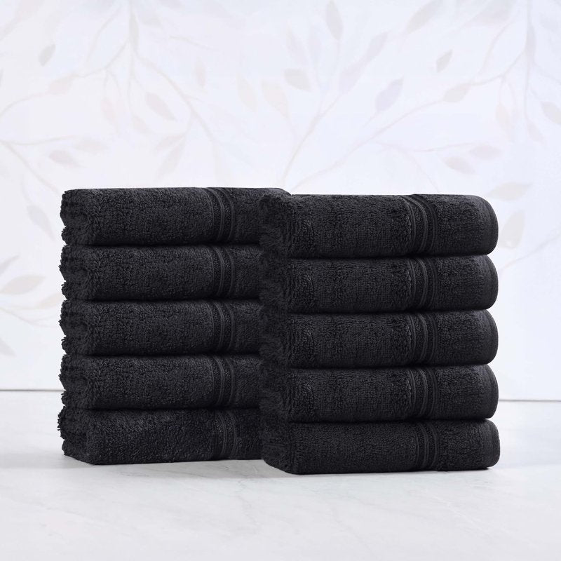 Superior Egyptian Cotton 10-Piece Face Towel Set , Small Towels For Facial, Spa, Quick Dry, Absorbent Towels, Bathroom Accessories, Guest Bath, Home Essentials, Washcloth, Airbnb, Black