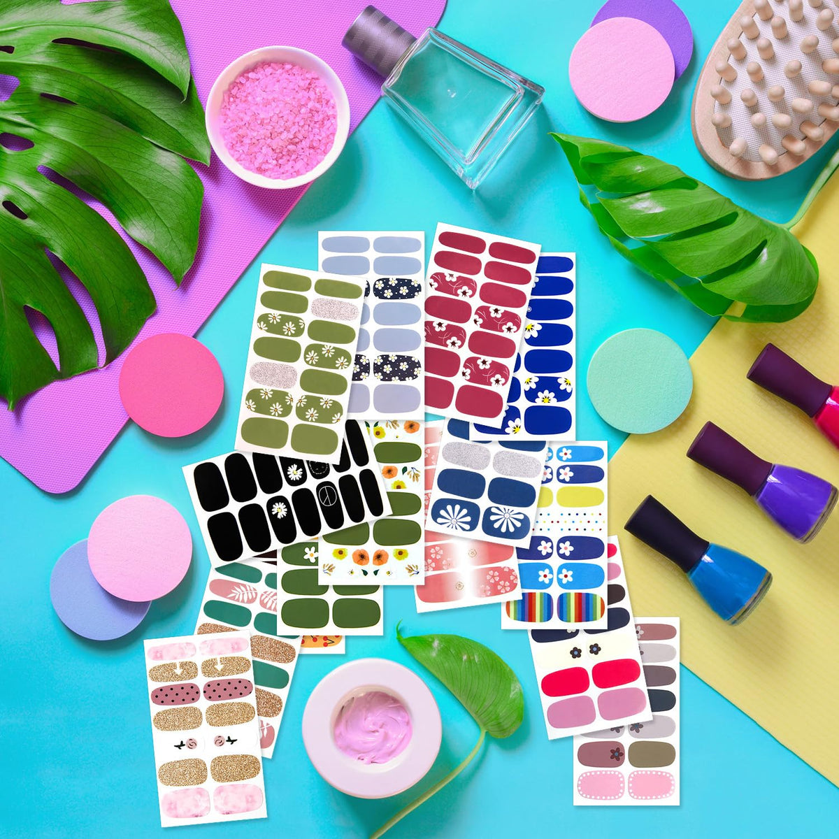 DANNEASY 30 Sheets Nail Polish Stickers Full Nail Wraps Flower Fingernail Sticker Nails for Women Self Adhesive Stick on Nail Polish Strips Gel Nail Strips with File, Cuticle Stick