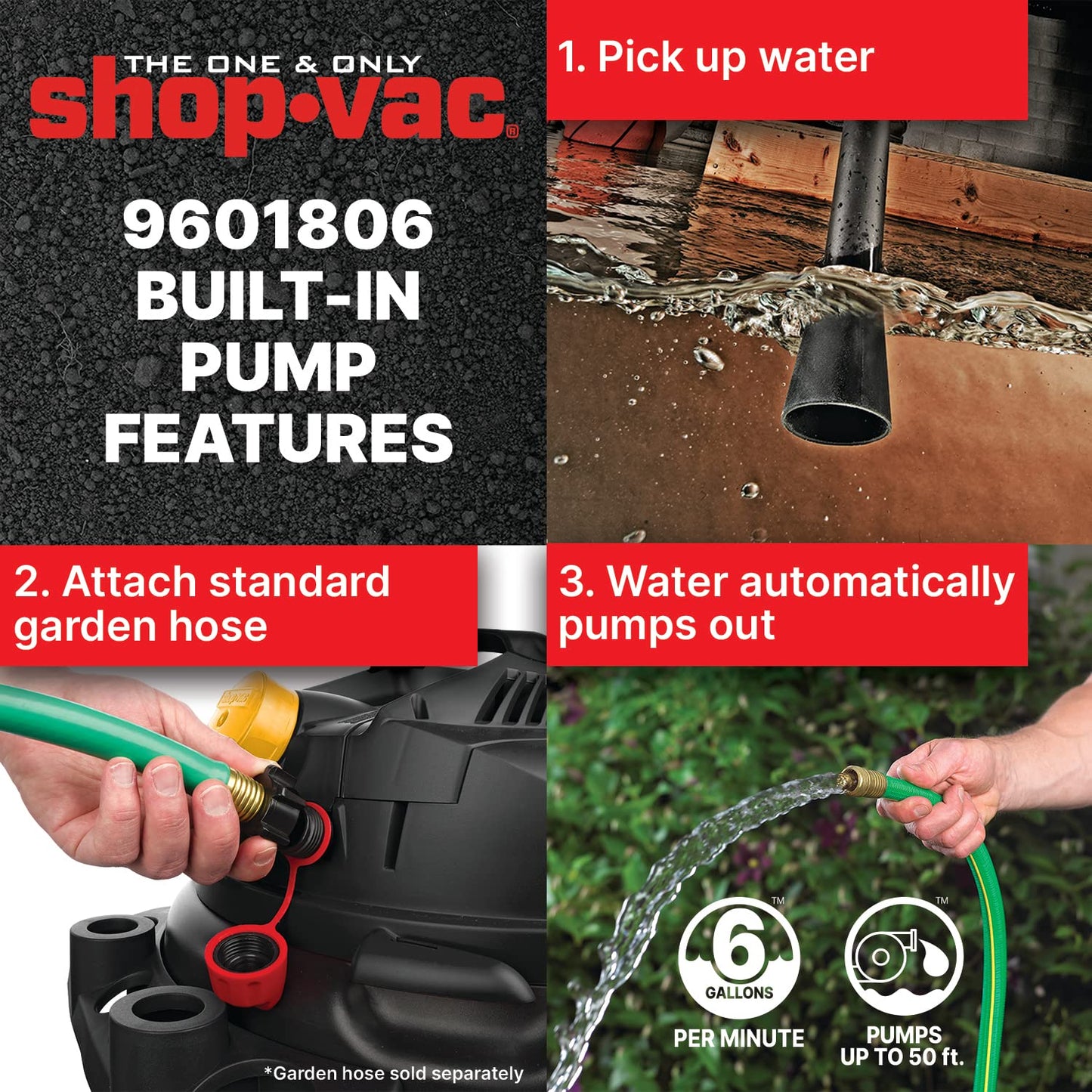 Shop-Vac 9601806 18 Gallon Wet/Dry Utility Vacuum, 6.0 Peak HP, 2.5 Inch Diameter x 8 Foot Hose, 20 Foot Cord, Design For Powerful Suction