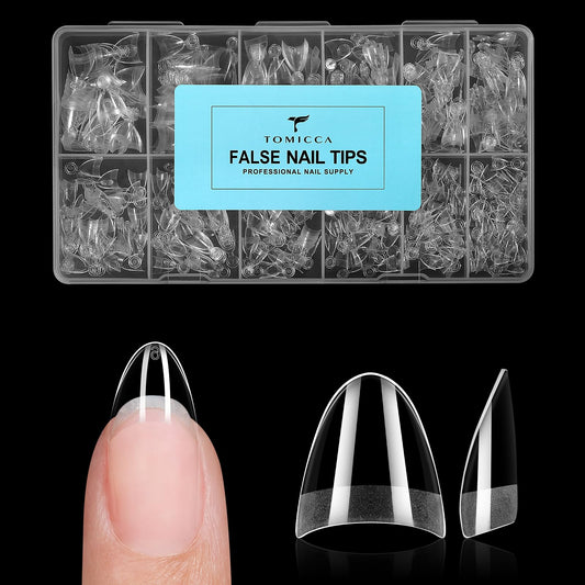 TOMICCA Short Almond Nail Tips Half Cover 504PCS Pre-Shaped Gel Matte Soft Acrylic Nail Tips Almond Shape No C Curve Clear Press On Nails Long Lasting DIY Home Salon Manicure 12 Sizes