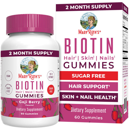 MaryRuth Organics Biotin Gummies | Sugar Free | Vegan | Non-GMO | 2,500 mcg Biotin Supplement | Hair Skin and Nails Vitamins | Hair Growth Vitamins | Hair Growth Supplement | 60 Count