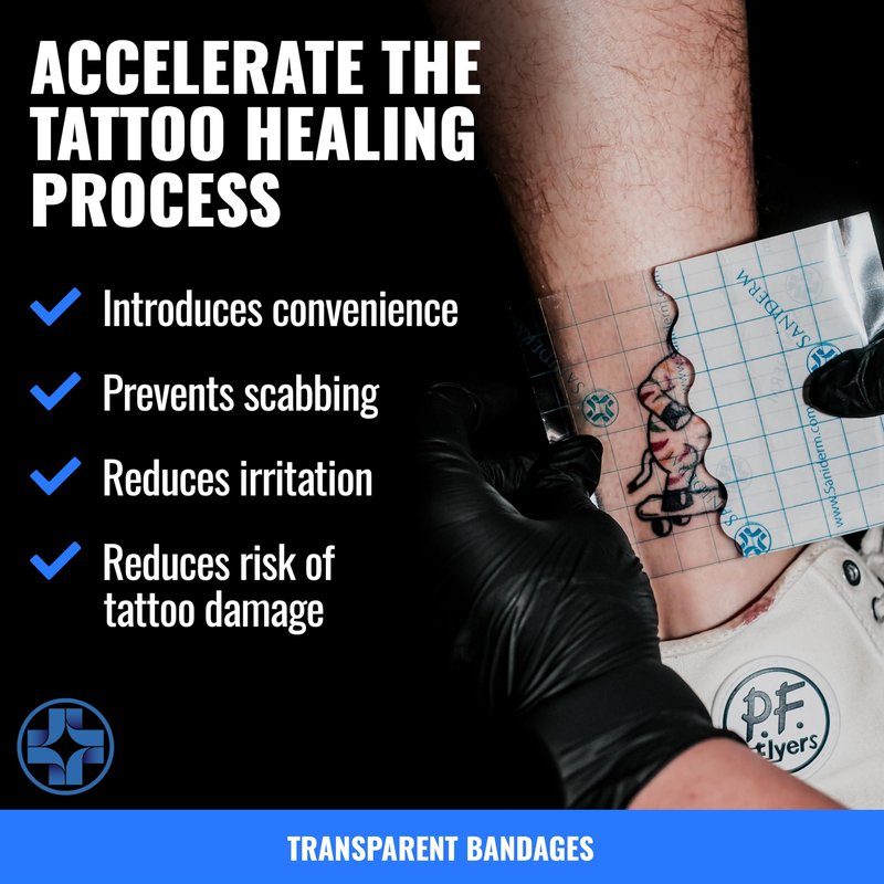 Saniderm Tattoo Aftercare Bandage 10 Sheets (Small Pack, 4 in x 4 in) – Convenient, Faster Tattoo Healing and Protection – Sterile, Waterproof, and Latex-Free