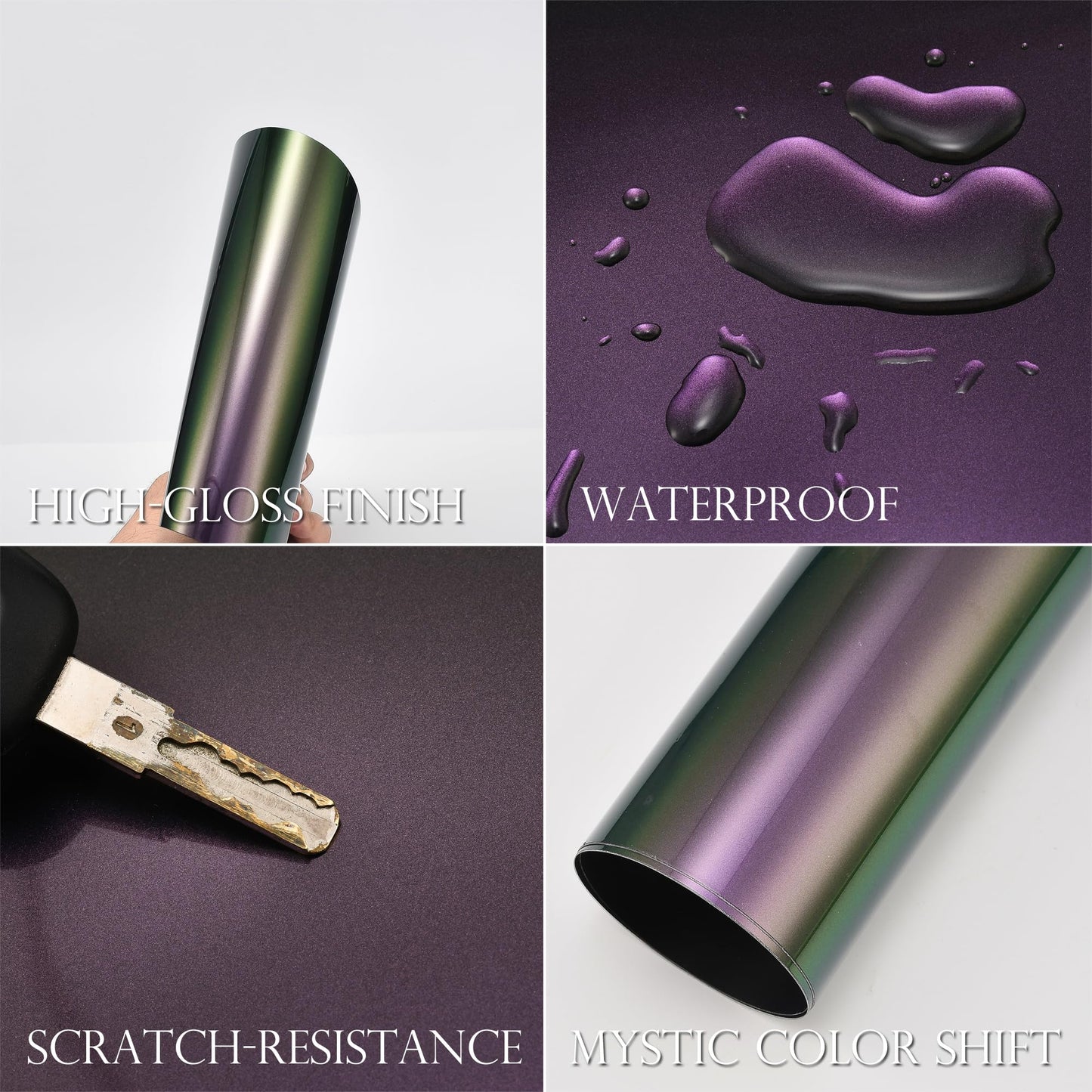 AuMoHall Gloss Purple to Mystic Green Metallic Chameleon Vinyl Wrap High Glossy Color-Shift Vehicle Car Body Vinyl Film Roll, 669.29" x 59.84" (The Whole Roll)