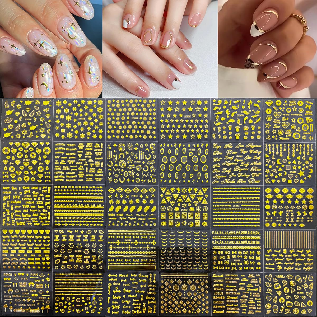 Nail Charms Nail Art Kit with 30 Sheets Gold Nail Stickers 5 Boxes of Nail Gems Nail Art Tools Nail Rhinestones for Nails Nail Supplies 3D Nail Charms and Gems Nail Decals Nail Pearls