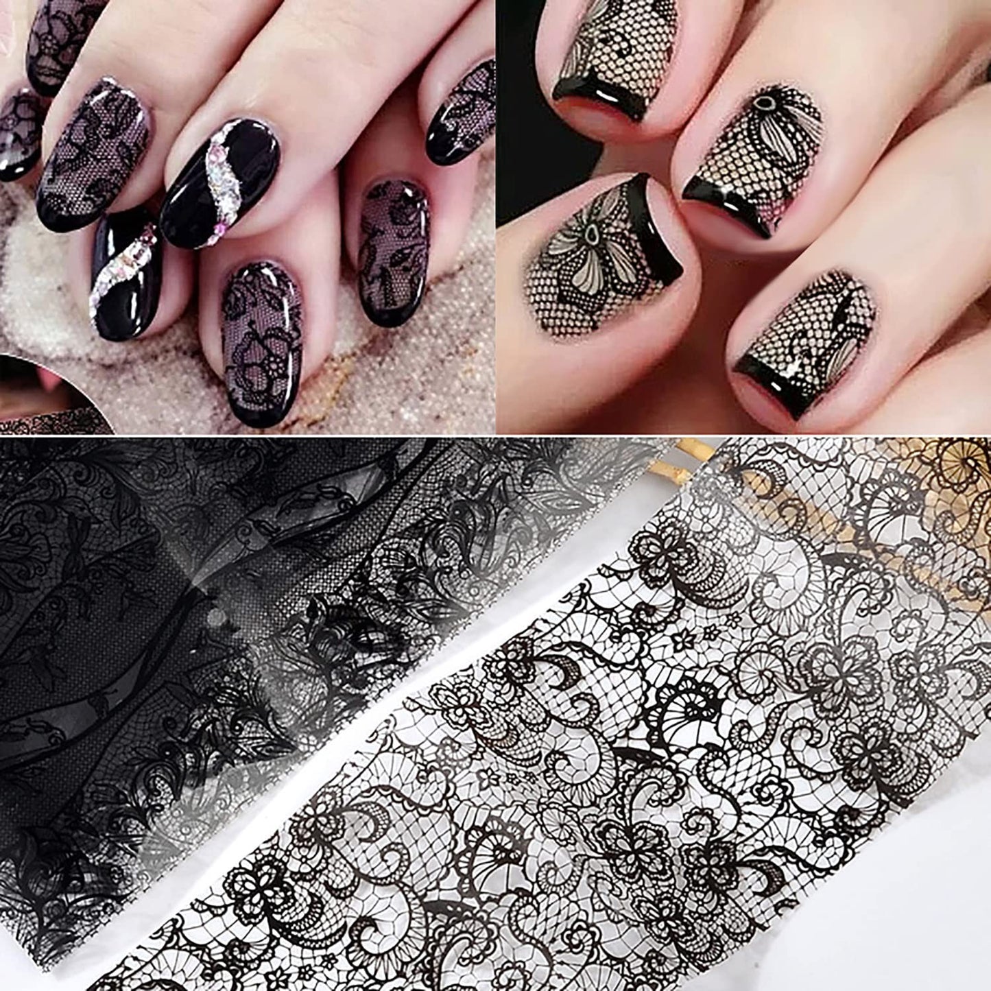 Nail Foil Transfer, DANNEASY 30 Roll Black White Laser Lace Retro Foils Nail Stickers Holographic Nail Art Foil Transfer Starry Sky Nails Art Design Stickers Decals for Women Kids