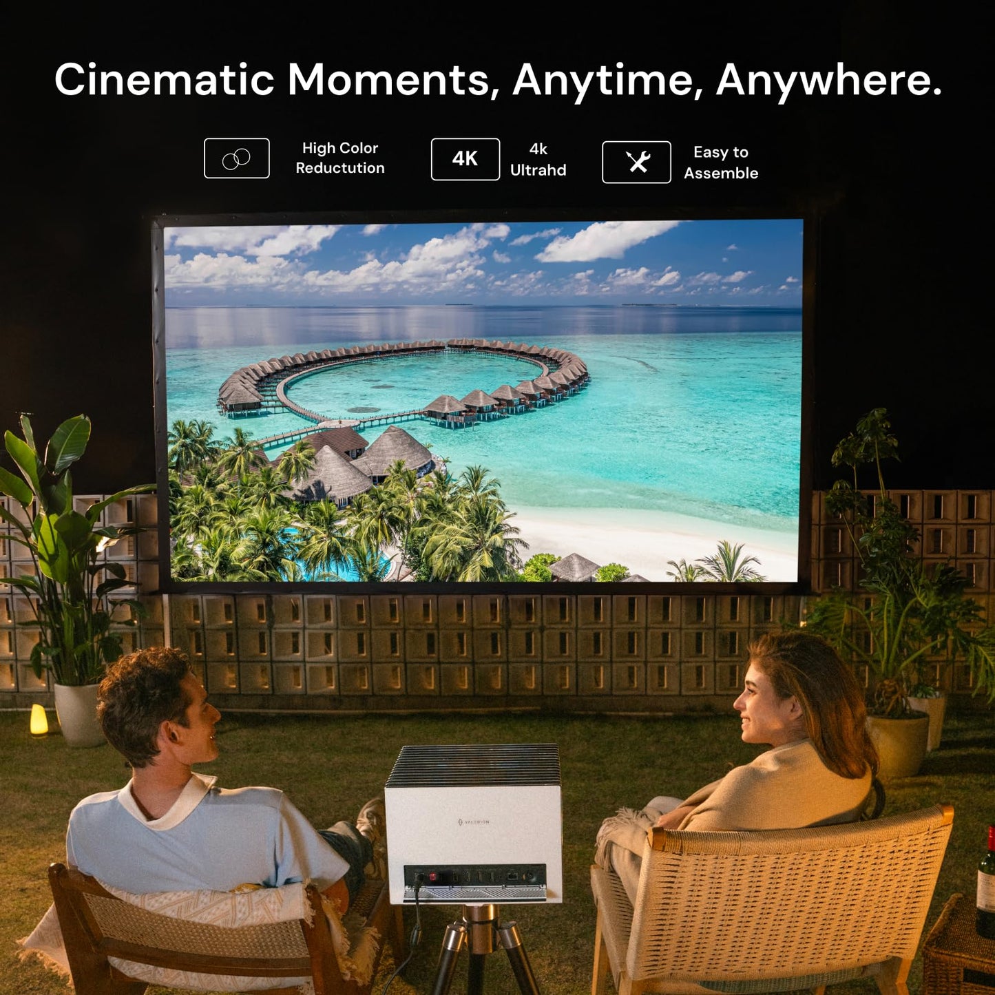 Valerion 200" Outdoor Projector Screen with Stand – 3-Min Setup, Wheeled Carry Bag, 4K/8K UHD Support, Freestanding, Portable Alloy Frame, 16:9 HD, Lightweight for Camping, Backyard, Home Theater