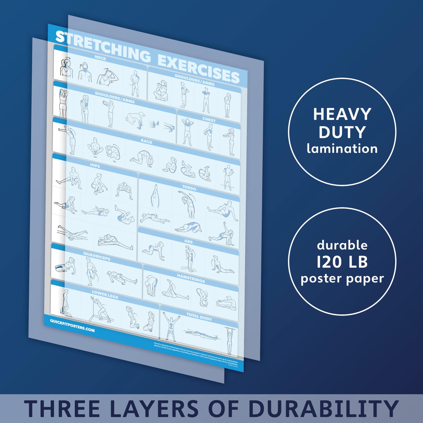 QuickFit 2 Pack - Stretching Exercise Poster - Laminated 18" x 24"" & Bodyweight Exercise Playing Cards - 2.5"" x 3.5"""