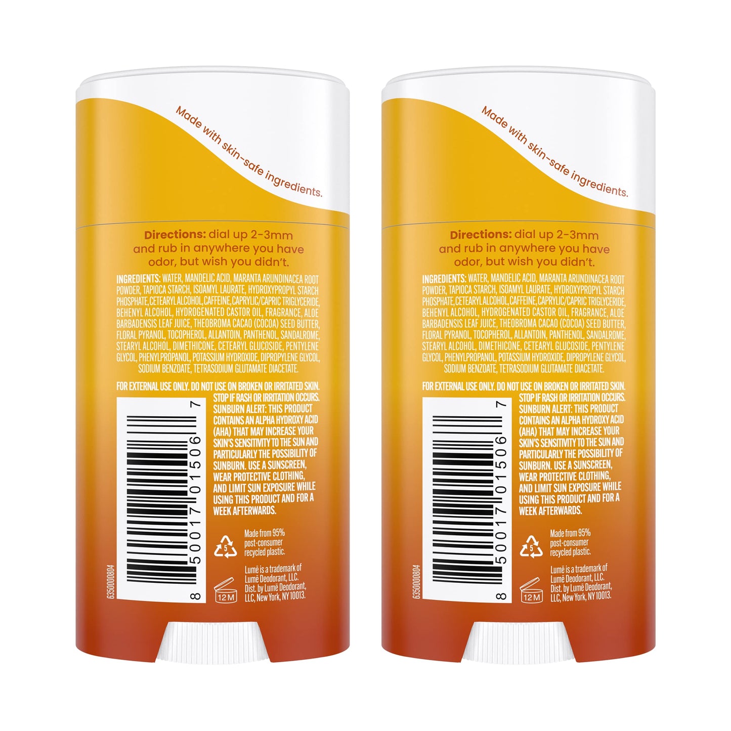 Lume Whole Body Deodorant - Invisible Cream Stick - 72 Hour Odor Control - Aluminum Free, Baking Soda Free, Skin Safe - 2.2 Ounce (Pack of 2) (Toasted Coconut)