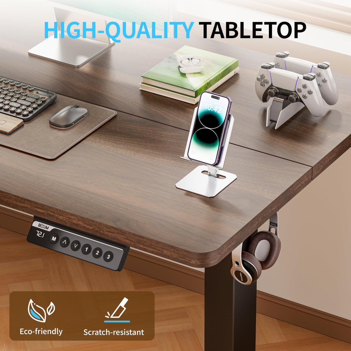 BIZUM Electric Standing Desk, 55x24 inches Height Adjustable Desk, Sit to Stand Desks Memory Gaming Computer Workstation for Home Office, Dark Walnut