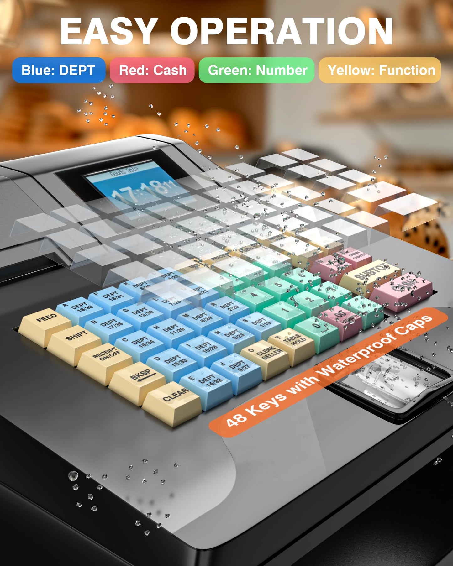 PYY Cash Register for Small Businesses - Electronic Commercial Caja Registradora para Negocio with Black Locked Cash Drawer Box, 8 Digital Dual Display, 48 Keys, Restaurant Supermarket Retail System