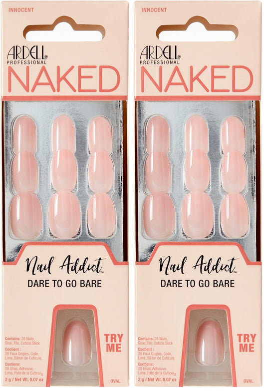 Ardell Nail Addict Naked Innocent, Press On Nails, Short Round Shape, Nail Kit, 2-Pack
