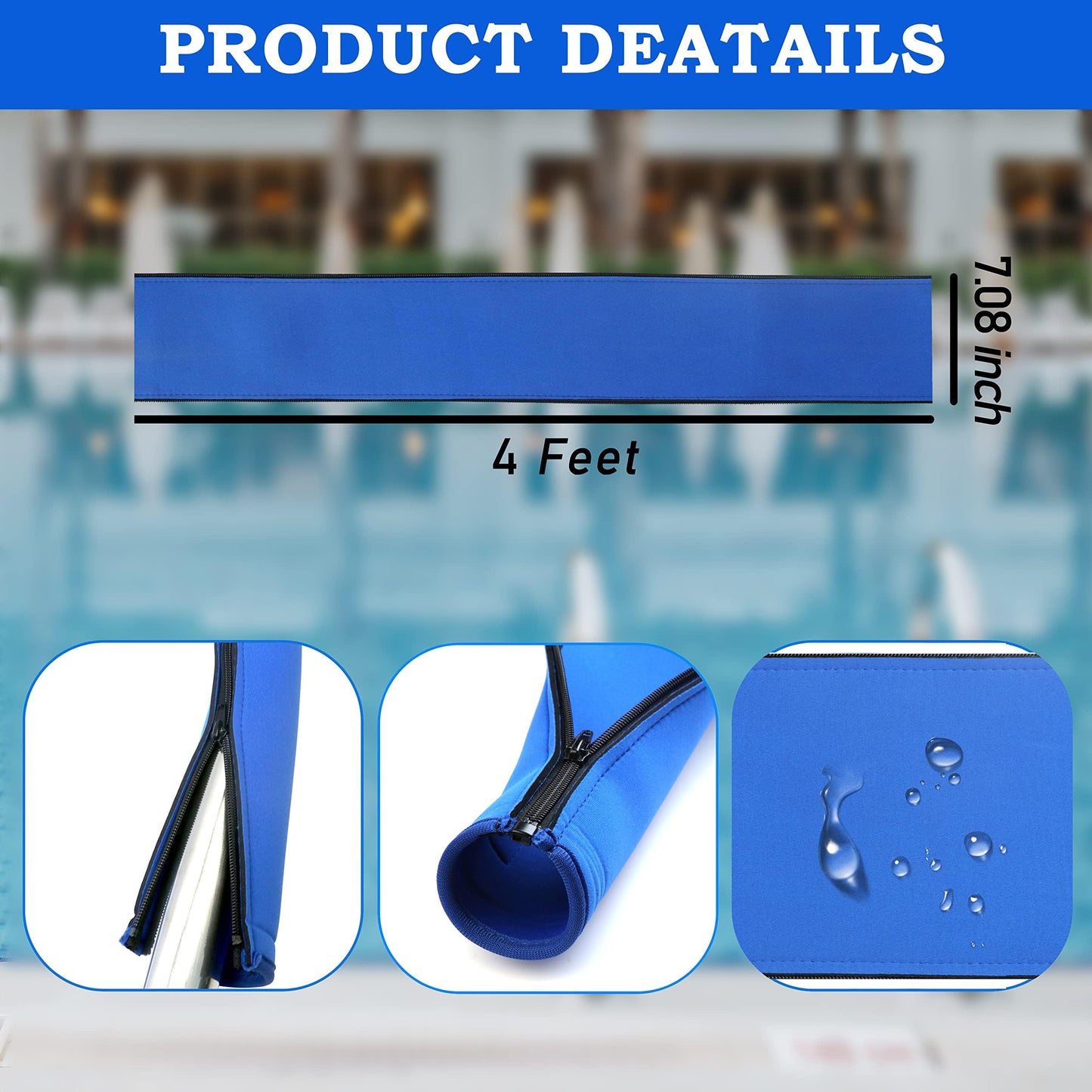 2 Pari Pool Handrail Cover - Slip Resistant Zippered Hand Grip Rail Cover, Safety Rail Grip Sleeve for Inground Swimming Pool Hand Railing Cover(4 feet, Royal Blue)