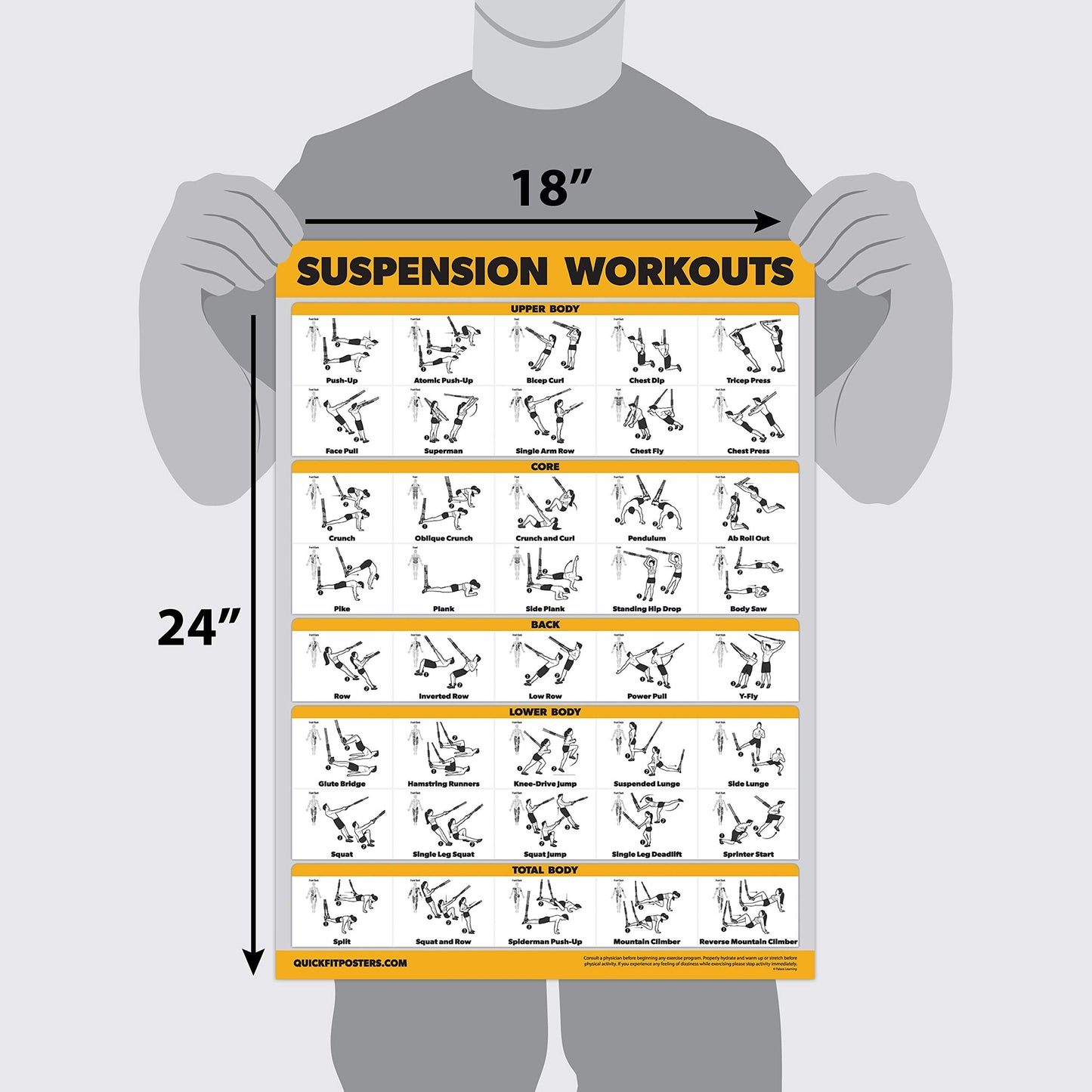 Palace Learning 4 Pack - Suspension Workout Posters Volume 1, 2 & 3 + Bodyweight Exercise Chart - Set of 4 Posters (LAMINATED, 18" x 24"")"