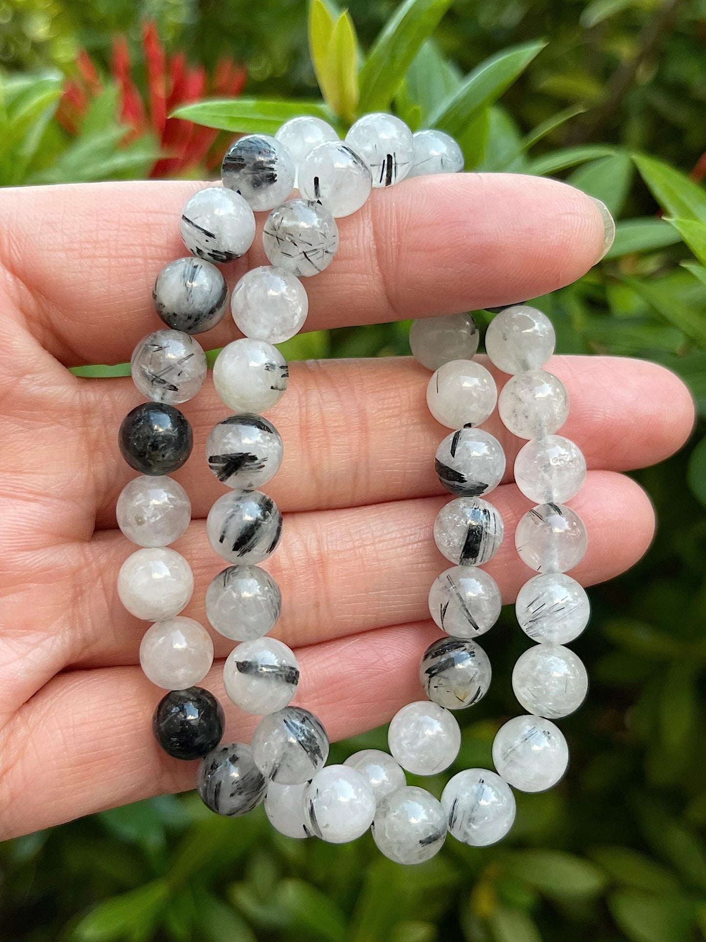 GAF TREASURES Black Rutilated Quartz Crystal Bead Bracelet 8mm, Genuine Black Rutilated Quartz Stretch Gemstone Bracelet, Healing Crystal Bracelet, Gift for Men & Women (1)