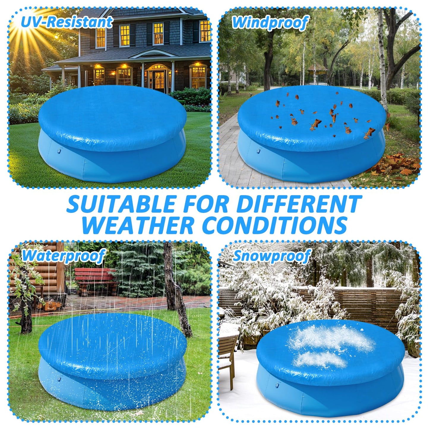 10FT Round Inflatable Above Ground Pool Cover，Round Pool Cover with Drawstring Design for Easy Installation,Solar Covers for Outdoor Inflatable Swimming Pools,Prevent Leaves, Debris and Dust